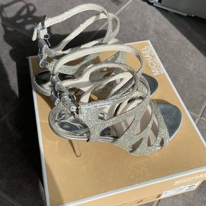 michael kors silver glitter heels